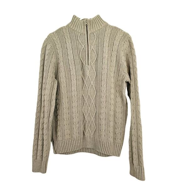 Jeanne Pierre Cable Knit Sweater Mock Neck Quarter Zip Sage Green sz L -EUC - Picture 1 of 8